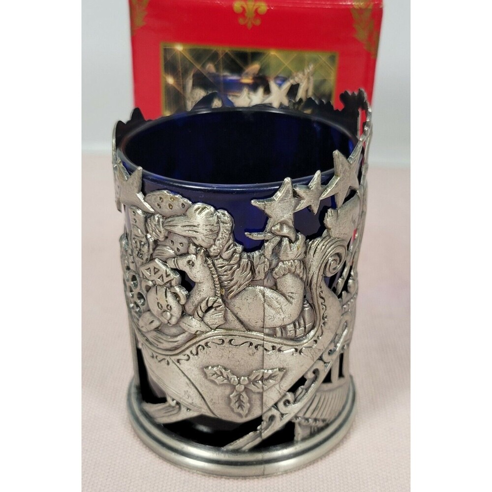 CHRISTMAS SANTA PEWTER METAL CANDLE HOLDER Home for the Holidays 1995 VINTAGE
